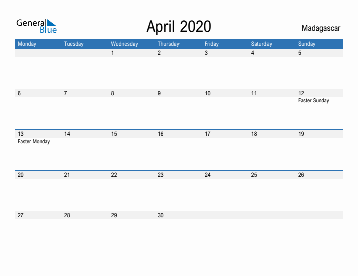 Fillable April 2020 Calendar