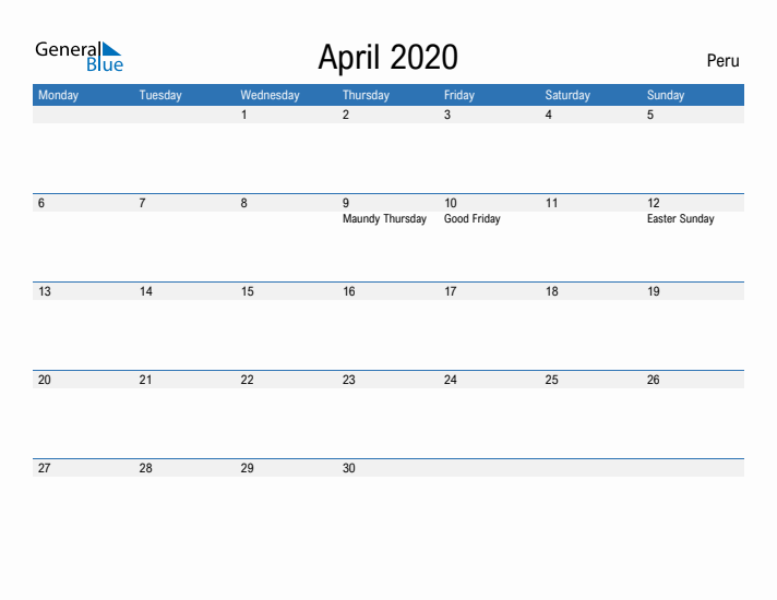 Fillable April 2020 Calendar