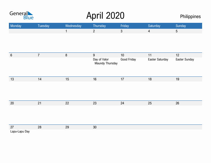 Fillable April 2020 Calendar