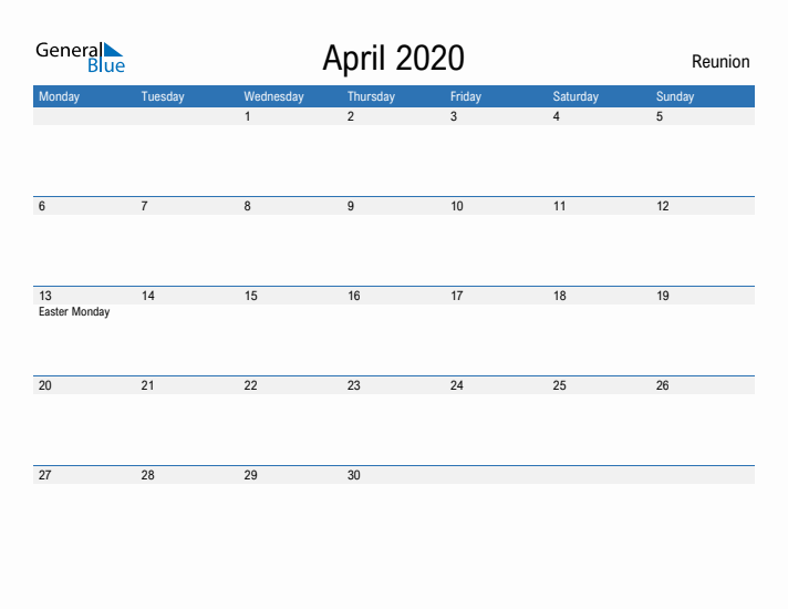 Fillable April 2020 Calendar