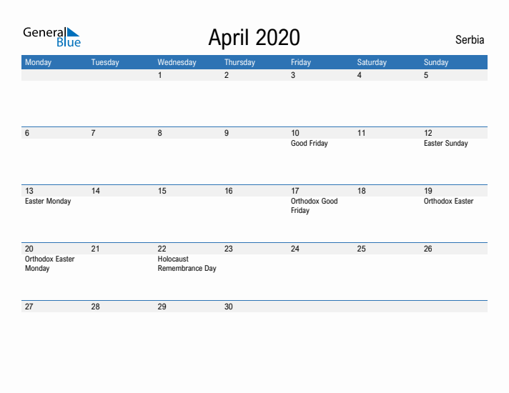 Fillable April 2020 Calendar