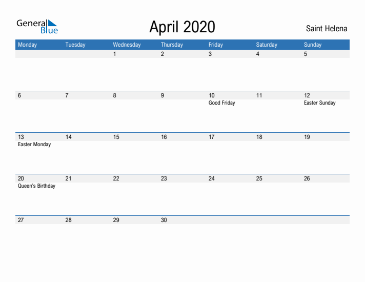 Fillable April 2020 Calendar