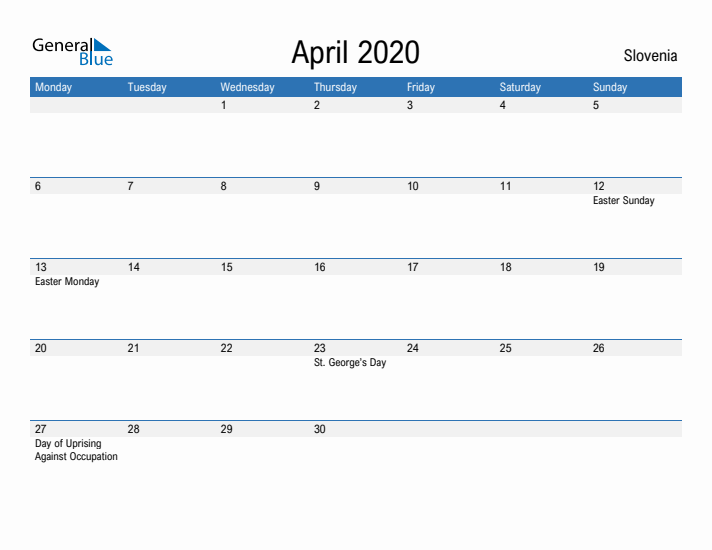 Fillable April 2020 Calendar