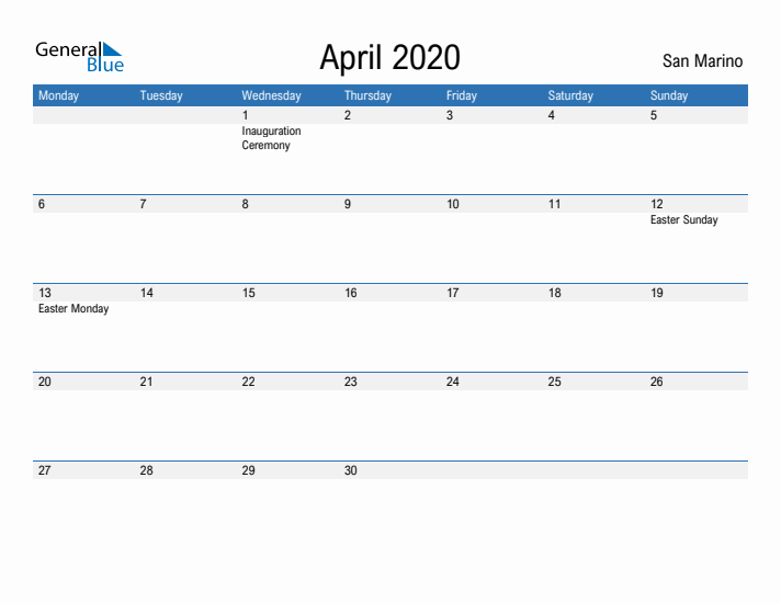 Fillable April 2020 Calendar