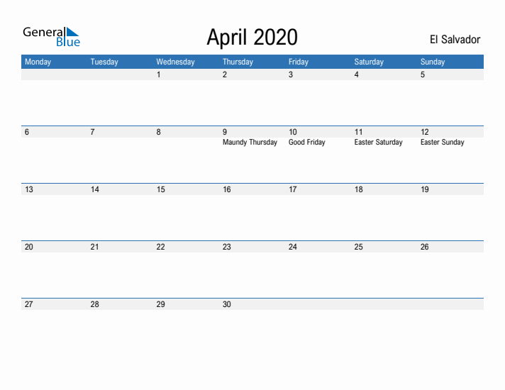 Fillable April 2020 Calendar