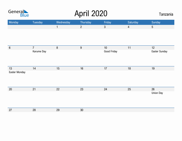 Fillable April 2020 Calendar