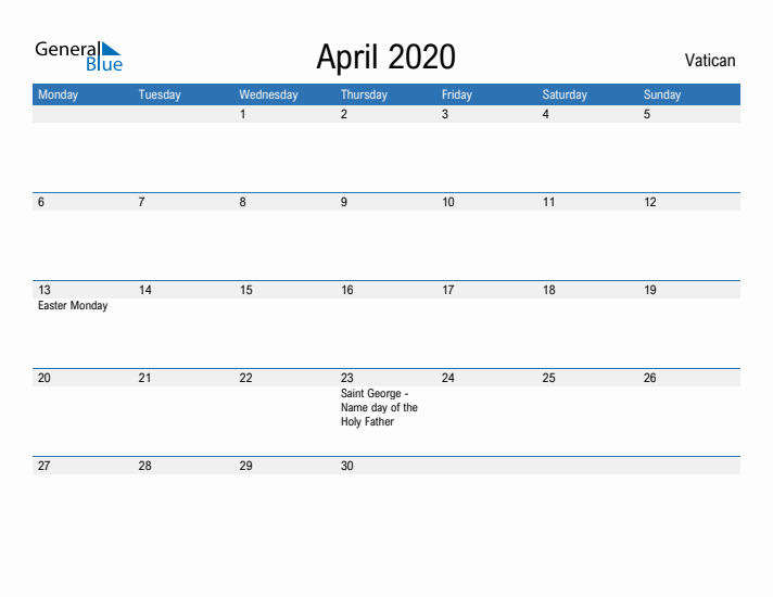 Fillable April 2020 Calendar