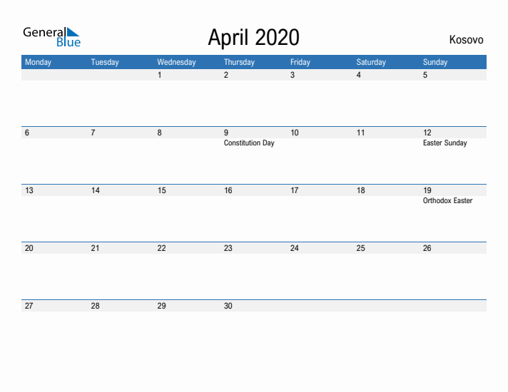 Fillable April 2020 Calendar