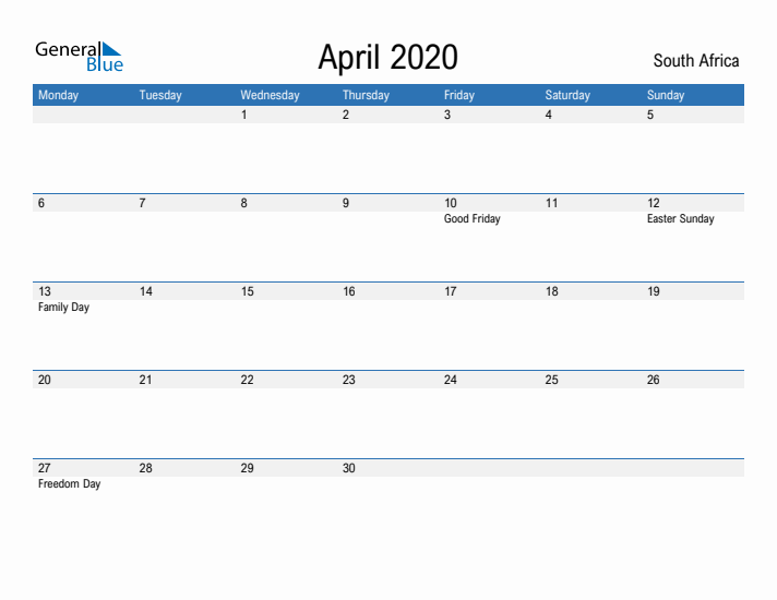 Fillable April 2020 Calendar