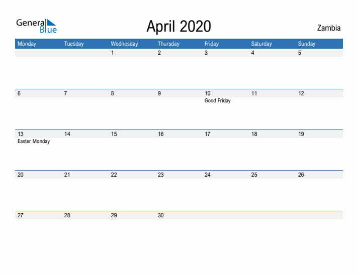 Fillable April 2020 Calendar