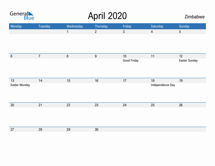 Fillable April 2020 Calendar