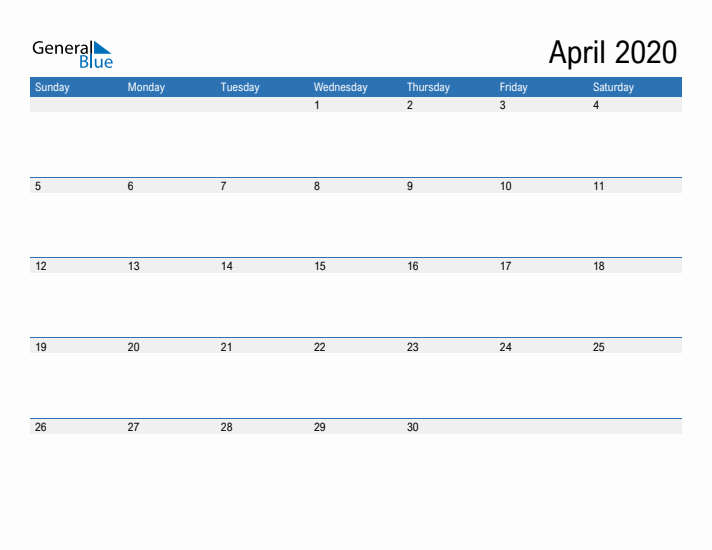 Fillable Calendar for April 2020