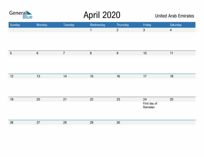 Fillable April 2020 Calendar