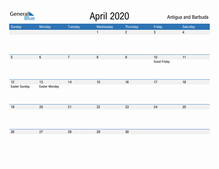 Fillable April 2020 Calendar