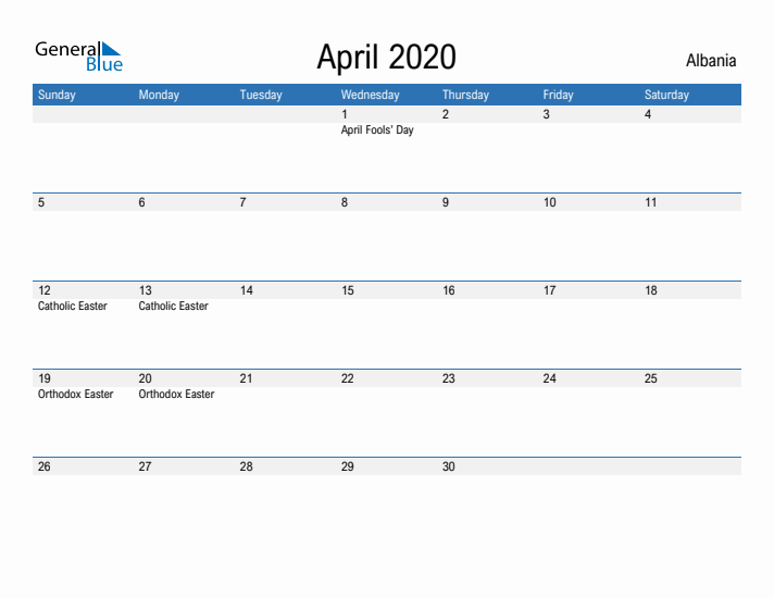 Fillable April 2020 Calendar