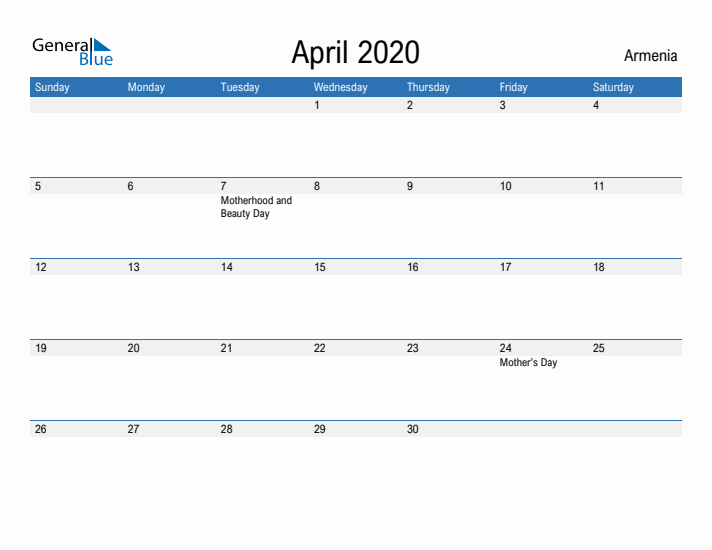 Fillable April 2020 Calendar