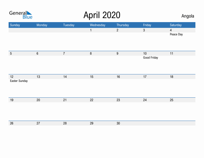 Fillable April 2020 Calendar