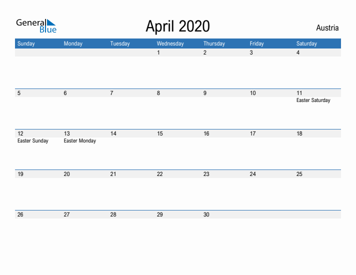 Fillable April 2020 Calendar