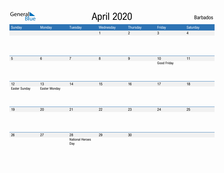 Fillable April 2020 Calendar