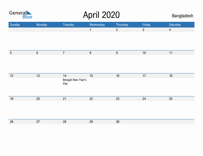 Fillable April 2020 Calendar