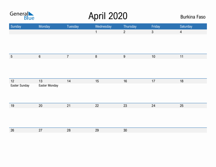 Fillable April 2020 Calendar