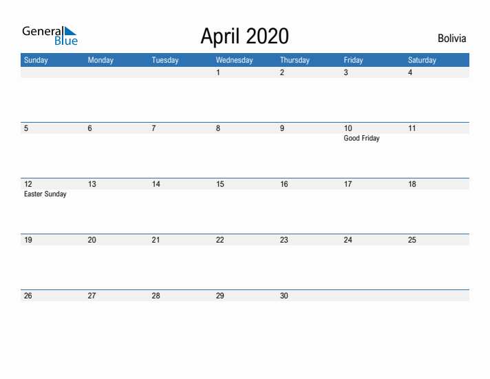 Fillable April 2020 Calendar