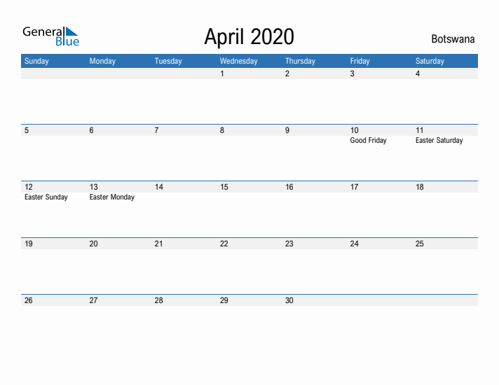 Fillable April 2020 Calendar