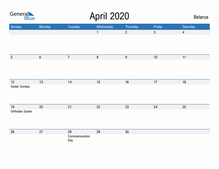 Fillable April 2020 Calendar