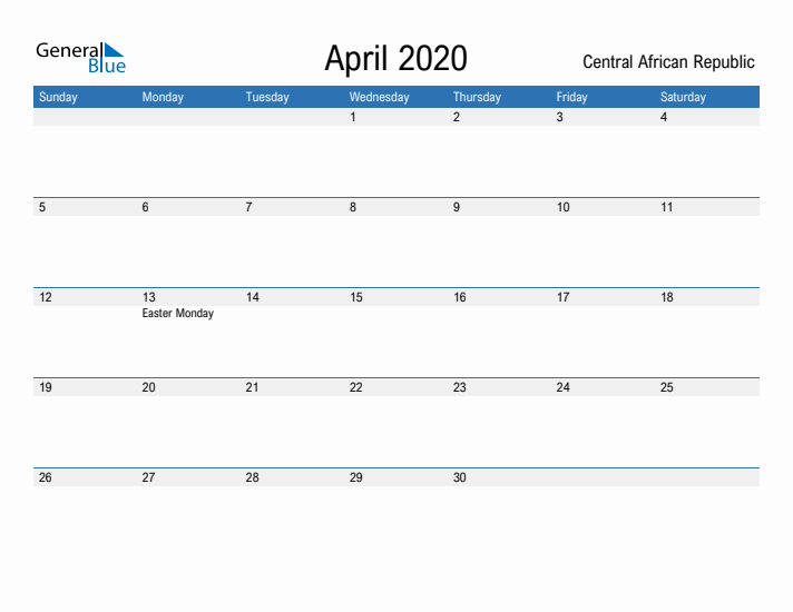 Fillable April 2020 Calendar