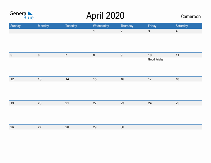 Fillable April 2020 Calendar