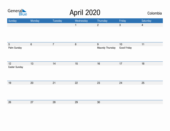 Fillable April 2020 Calendar