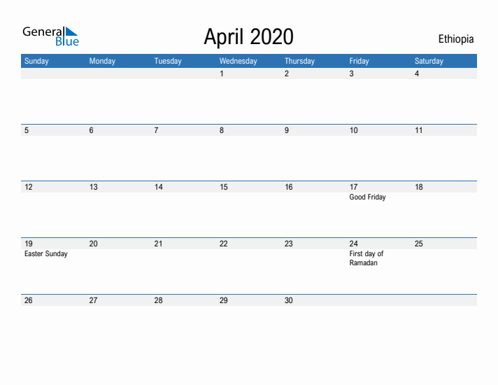 Fillable April 2020 Calendar