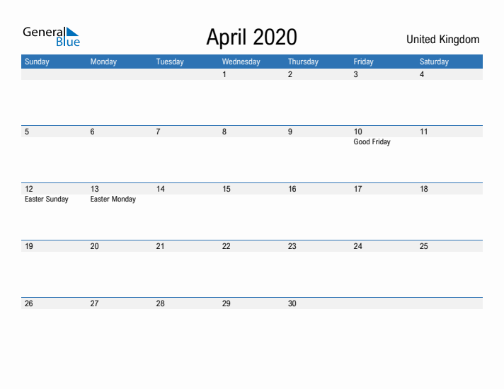 Fillable April 2020 Calendar