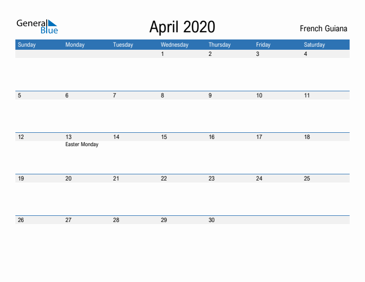 Fillable April 2020 Calendar