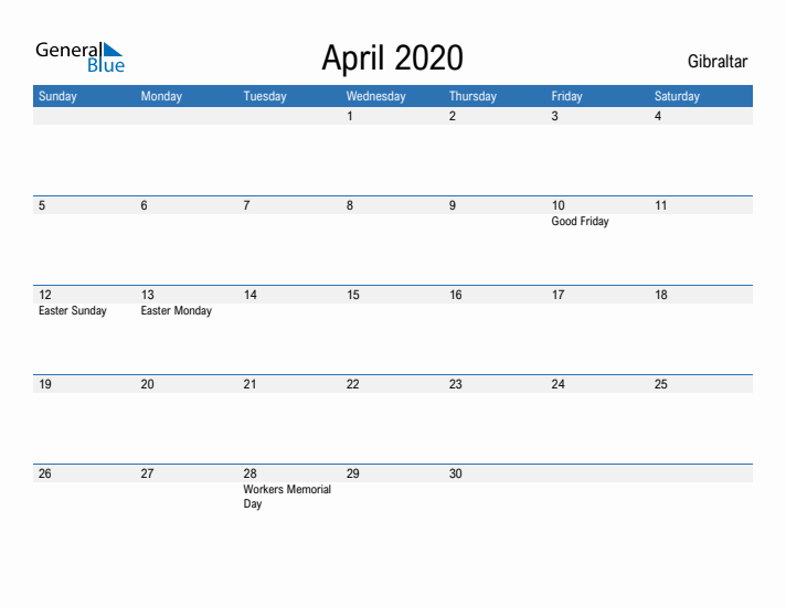 Fillable April 2020 Calendar