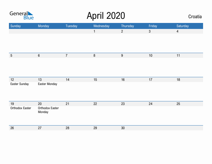 Fillable April 2020 Calendar