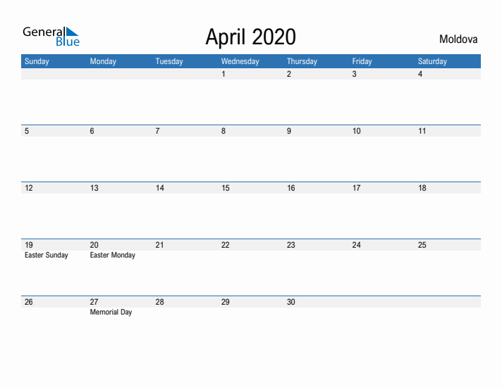 Fillable April 2020 Calendar