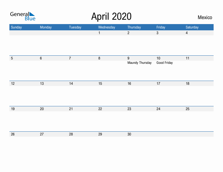 Fillable April 2020 Calendar