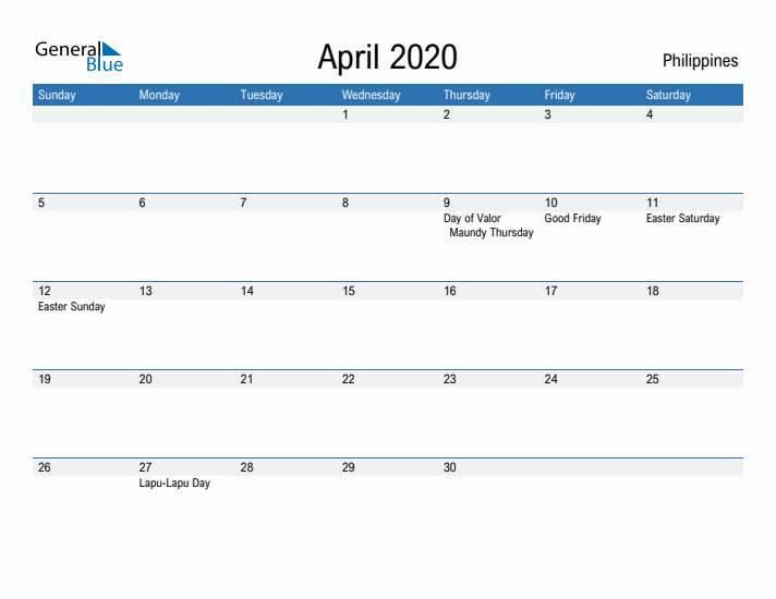 Fillable April 2020 Calendar