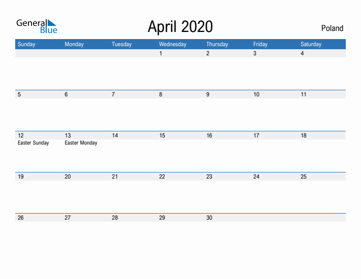 Fillable April 2020 Calendar