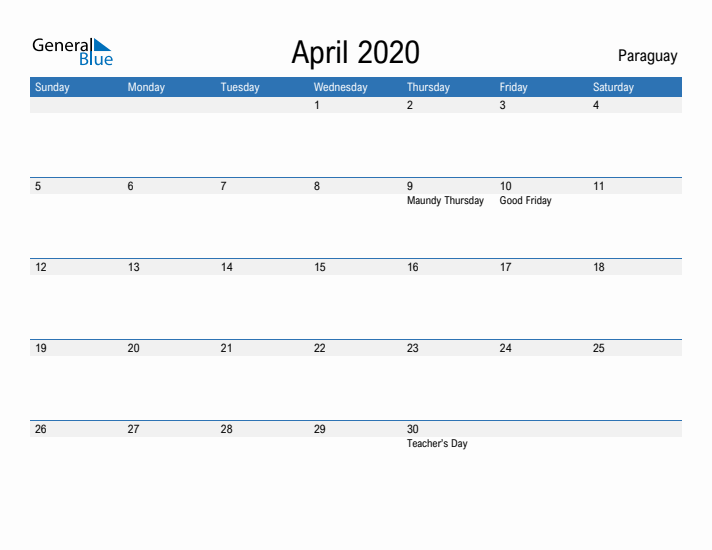 Fillable April 2020 Calendar