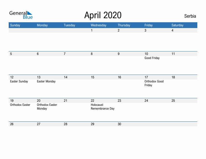 Fillable April 2020 Calendar