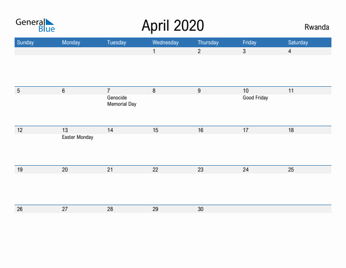 Fillable April 2020 Calendar