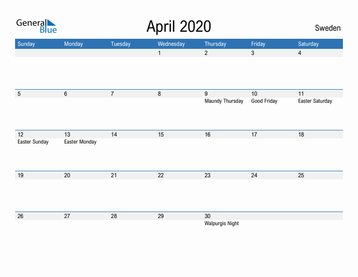 Fillable April 2020 Calendar