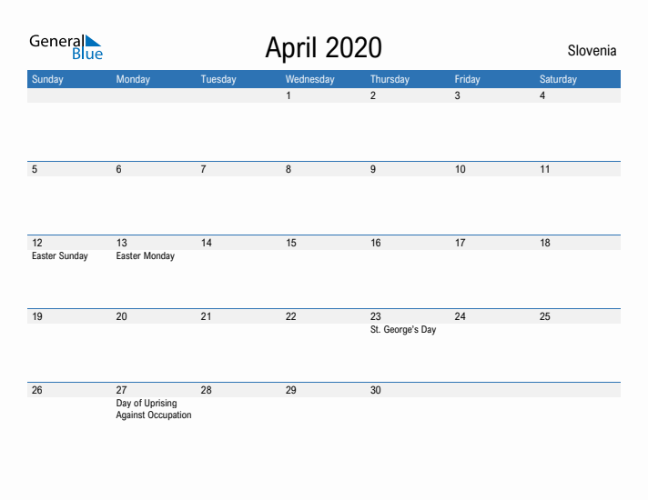 Fillable April 2020 Calendar