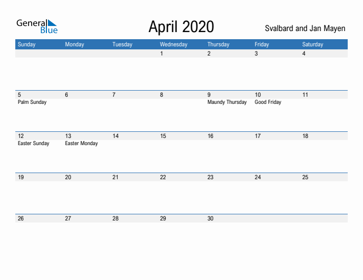 Fillable April 2020 Calendar