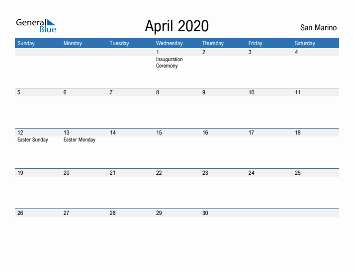 Fillable April 2020 Calendar