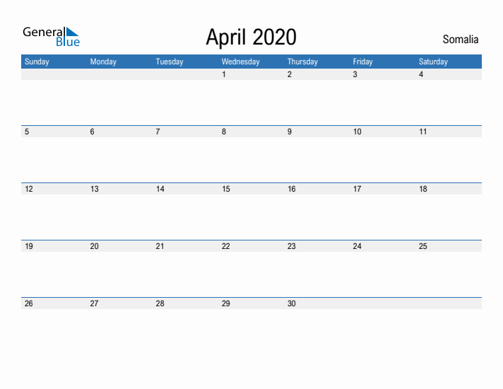 Fillable April 2020 Calendar