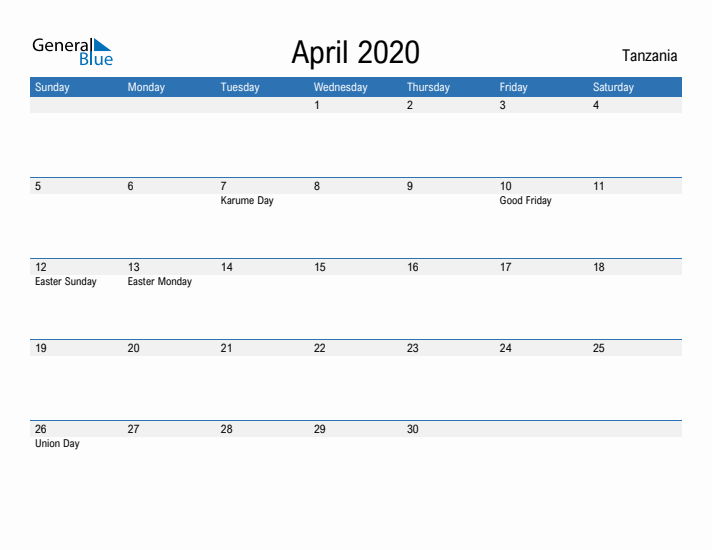 Fillable April 2020 Calendar