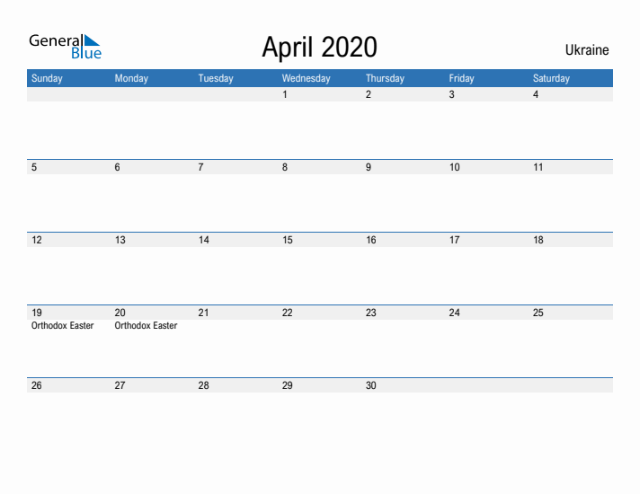 Fillable April 2020 Calendar